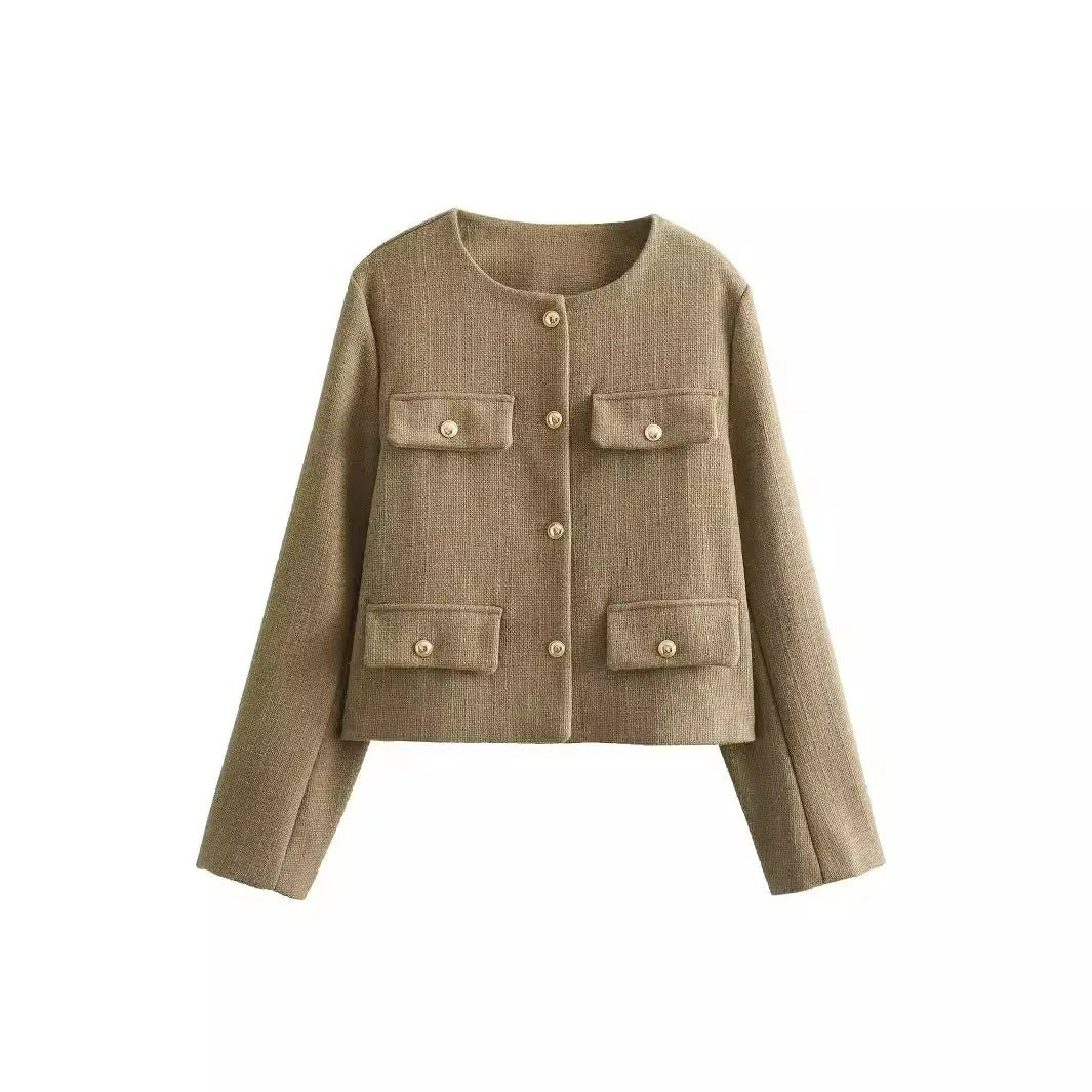 Thérèsse - Veste Blazer Texturée Boutonnée Femme Chic et Elégante