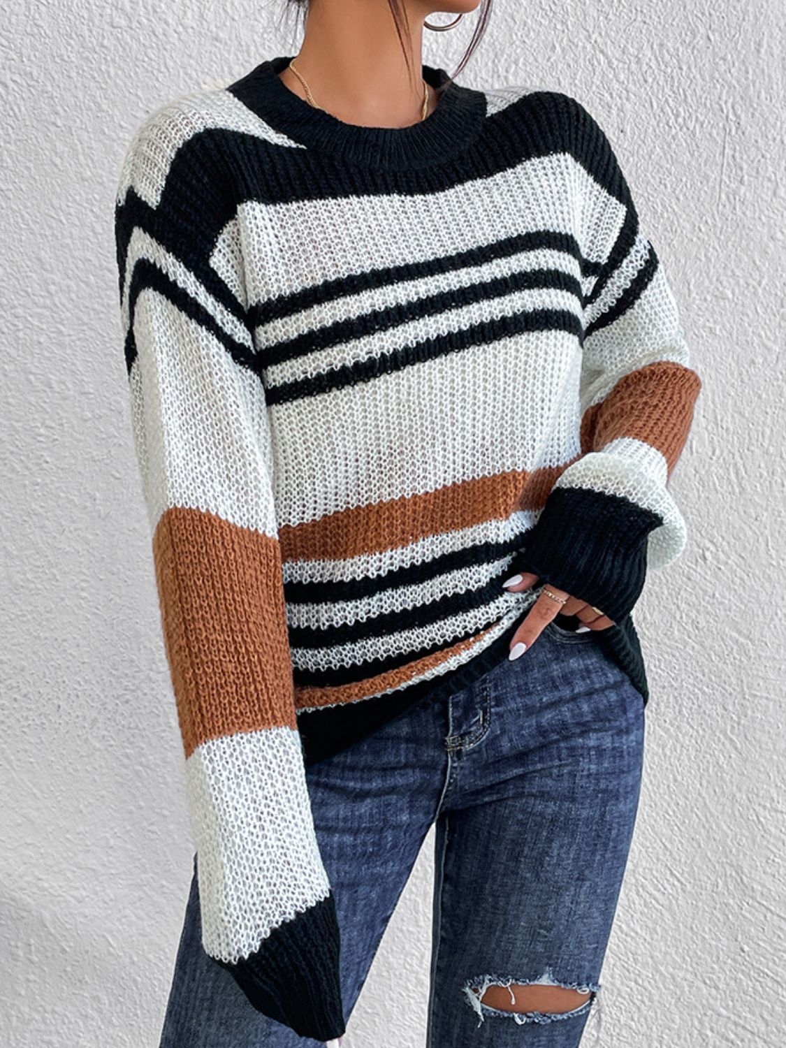 Sophia - Pull rayé à col rond et manches longues pour femme