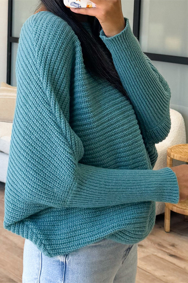 Sophia - Pull en maille avec manches chauve-souris et col rond pour femme