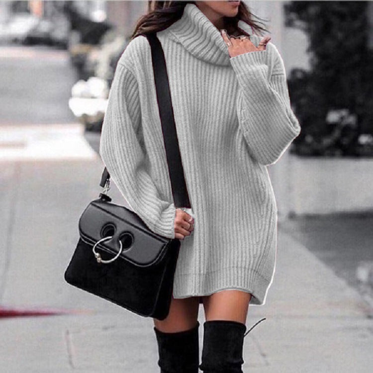 Julie - Robe pull à col roulé à manches longues pour femme