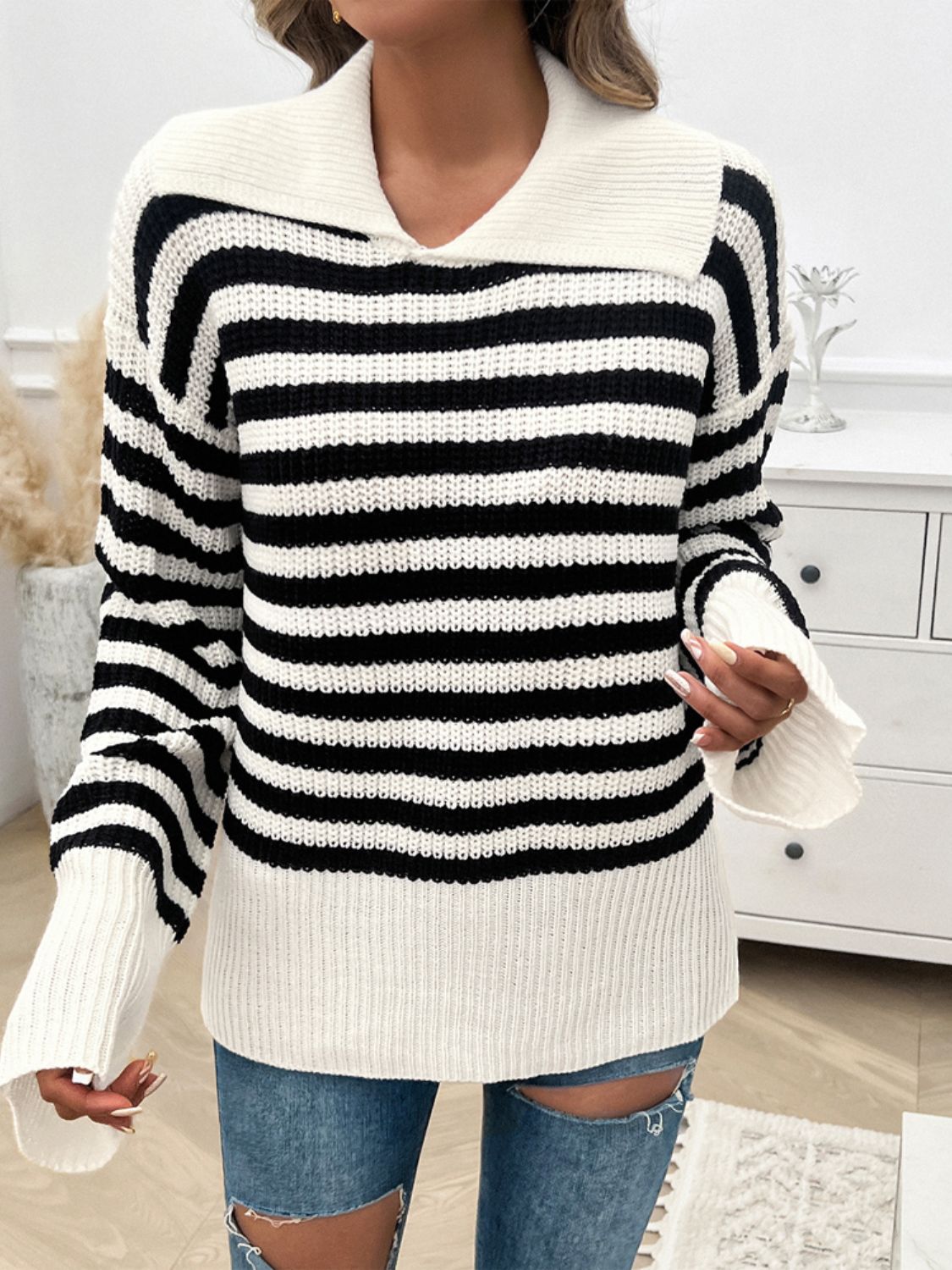 Avery - Pull rayé à col et manches longues pour femme