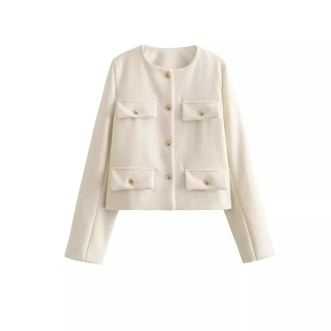 Thérèsse - Veste Blazer Texturée Boutonnée Femme Chic et Elégante