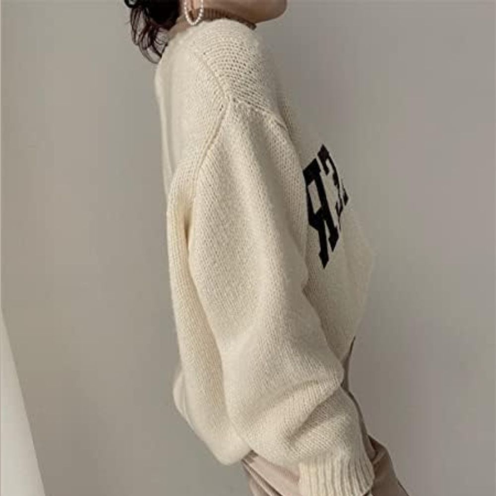 Amy - Pull en tricot avec lettres contrastées