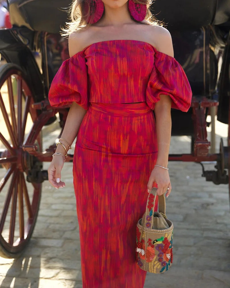 Lidia - Ensemble deux pièces avec jupe imprimée à une épaule