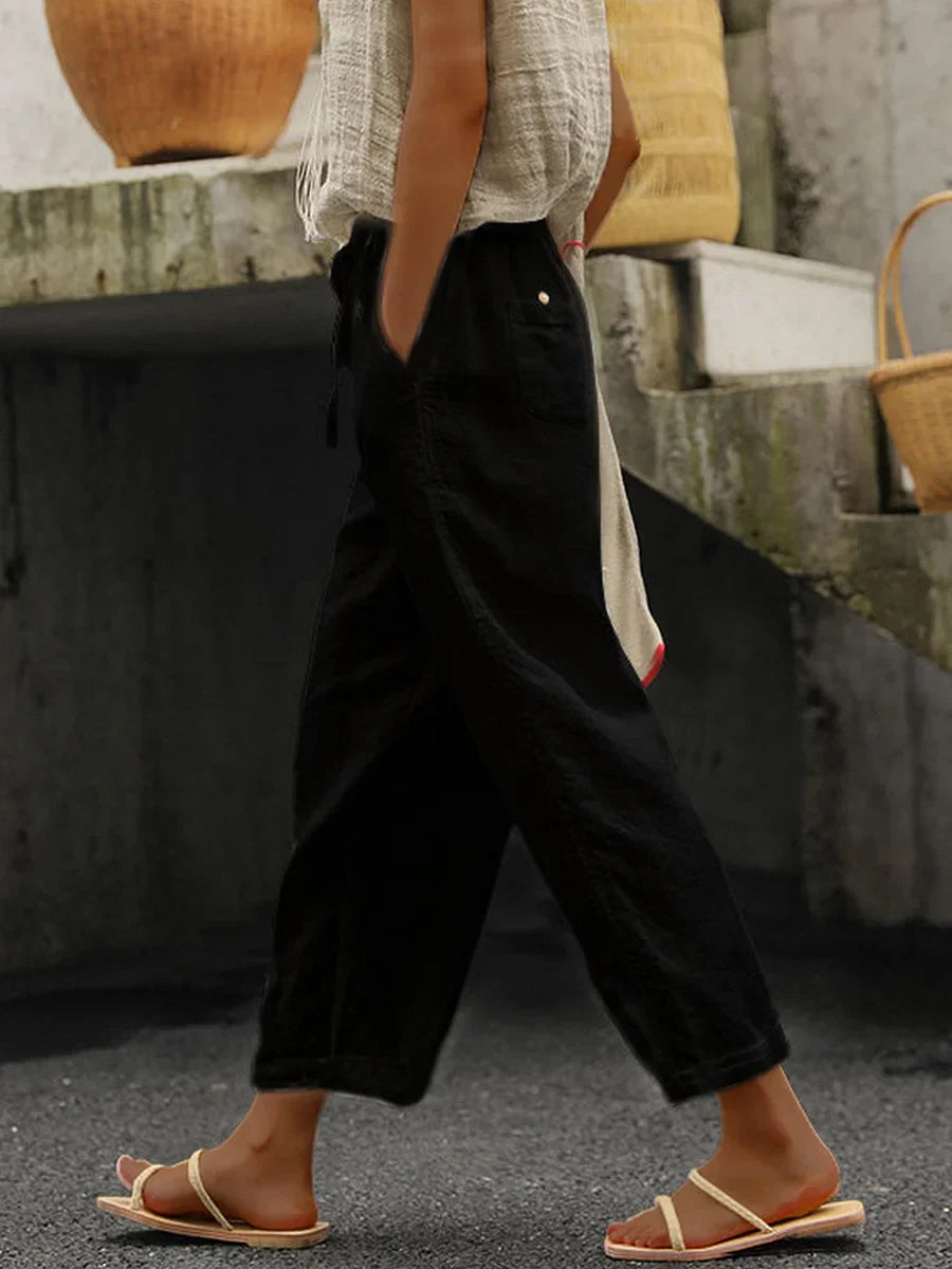Ginette - Pantalon décontracté en pur coton pour femmes dans une couleur pure élégante