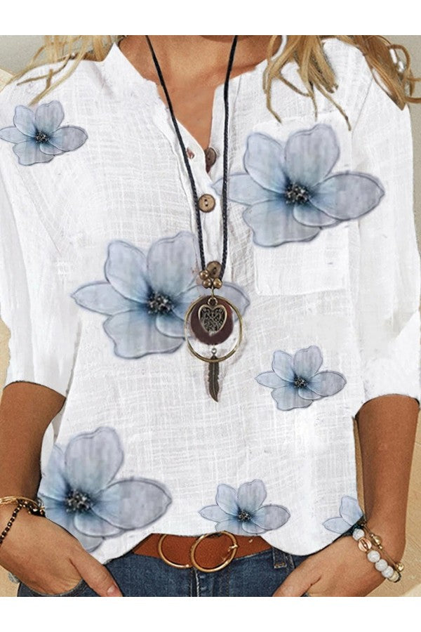 Maria - Blouse florale à demi-manches et col en V