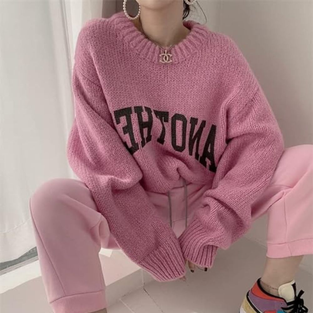 Amy - Pull en tricot avec lettres contrastées