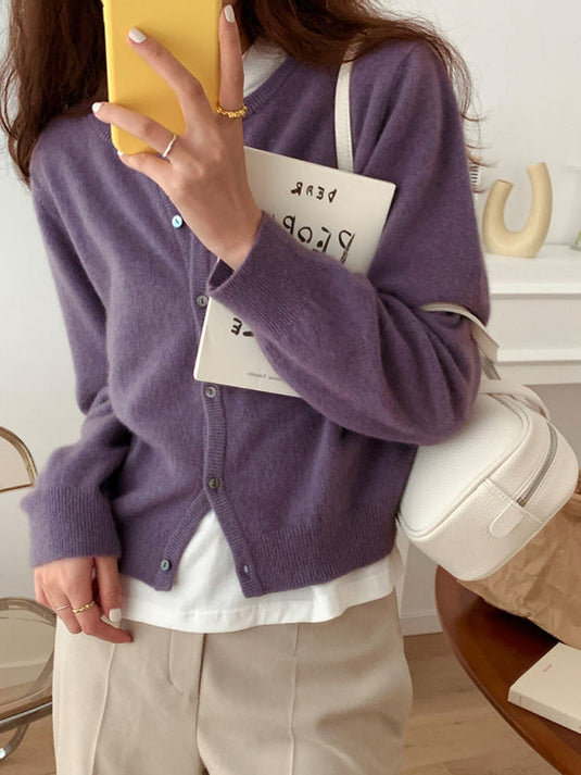 Cardigan tricoté multicouche à col rond