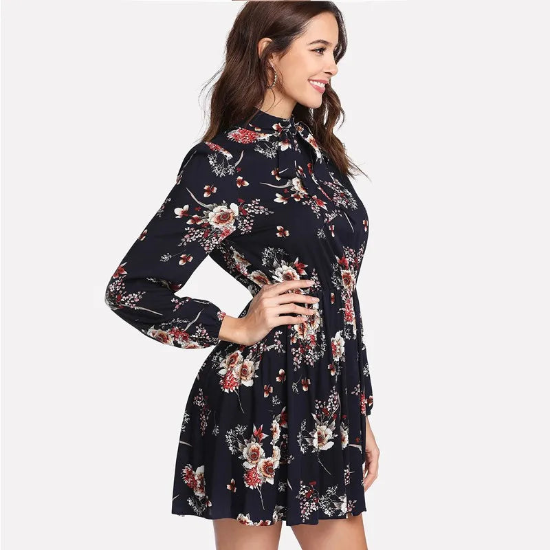 Yala - Élégantes robes florales multicolores à manches longues et taille haute