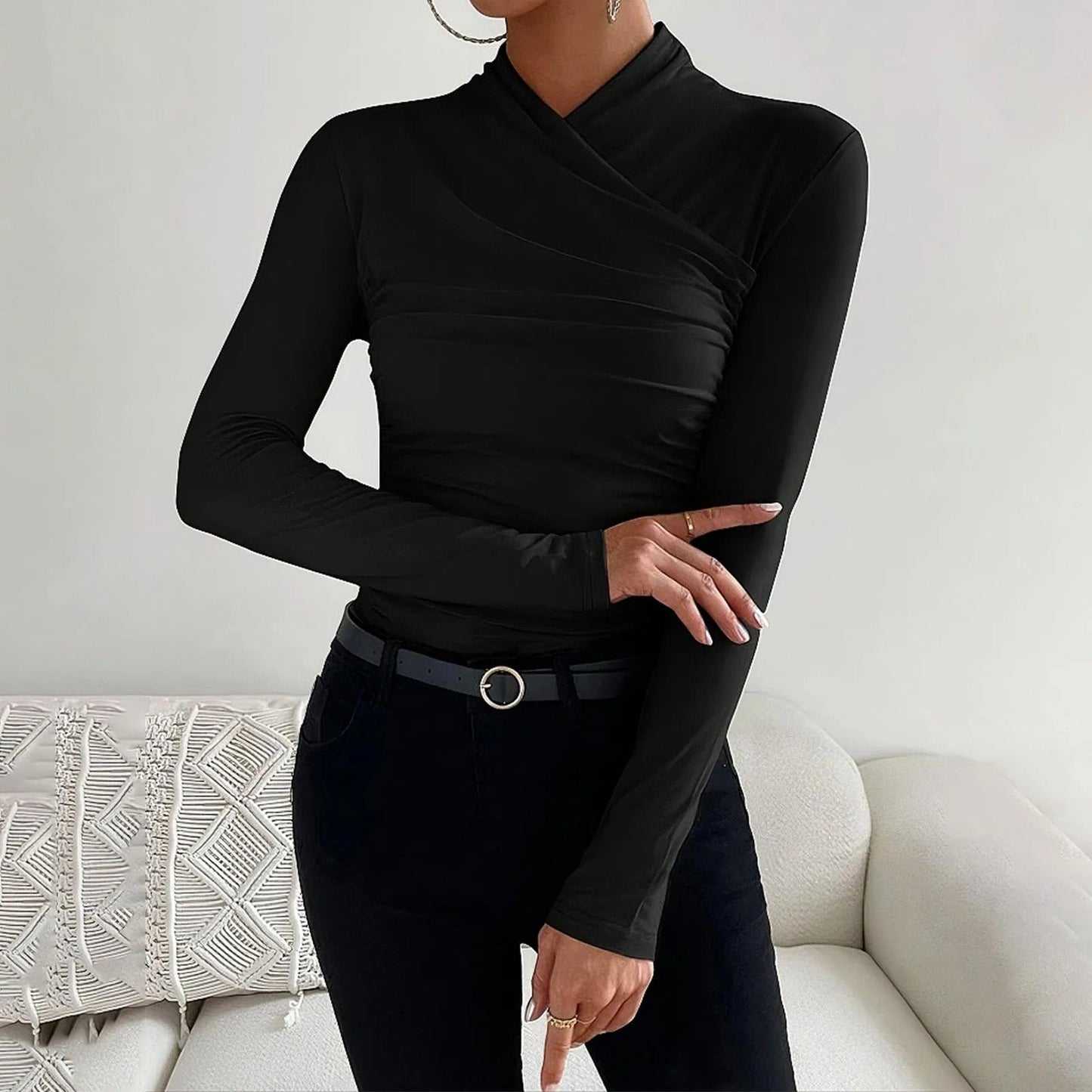 Sophia - Pull élégant avec coupe portefeuille et manches longues pour femme