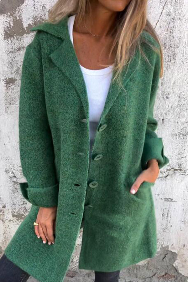 Amara - Manteau mi-long boutonné avec poches et col à revers pour femme