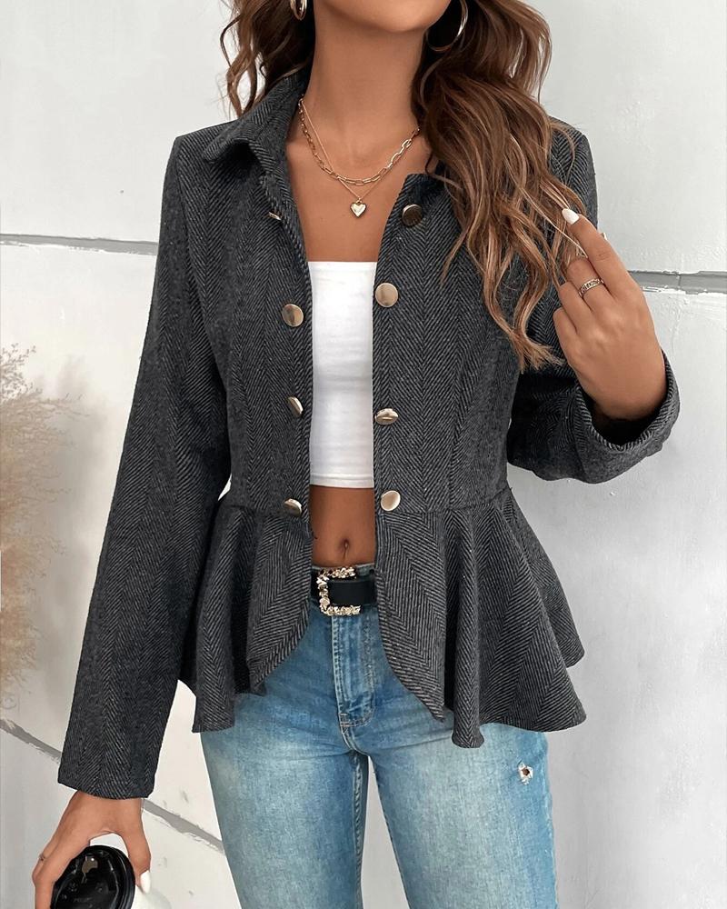 Blazer à Rayures avec Boutons et Ourlet Volant, Coupe Slim Élégante