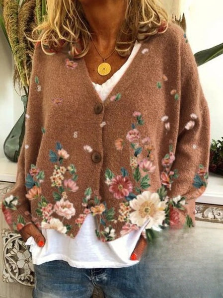 Amalie - Manteau avec décolleté en V et motif floral décontracté