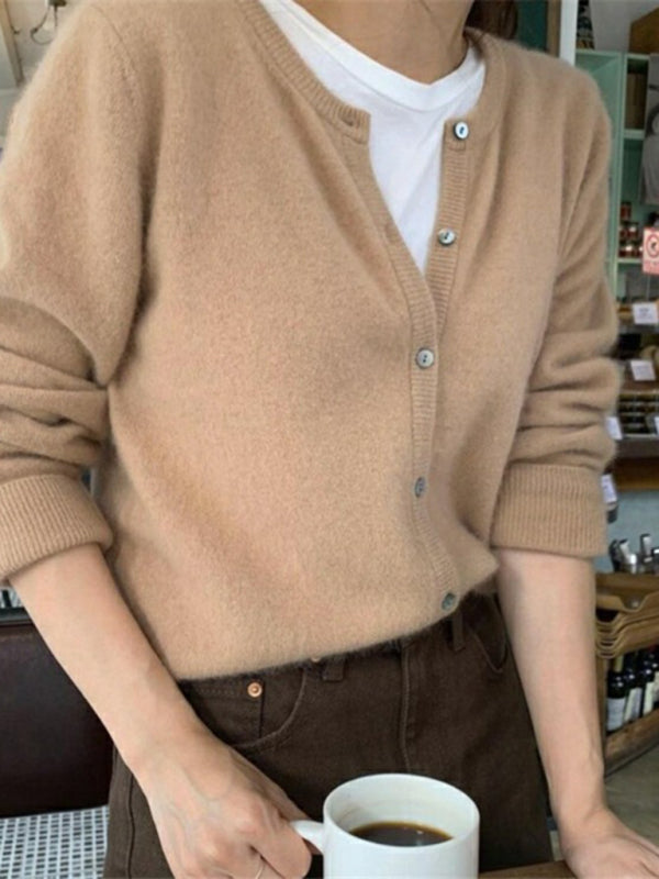 Cardigan tricoté multicouche à col rond