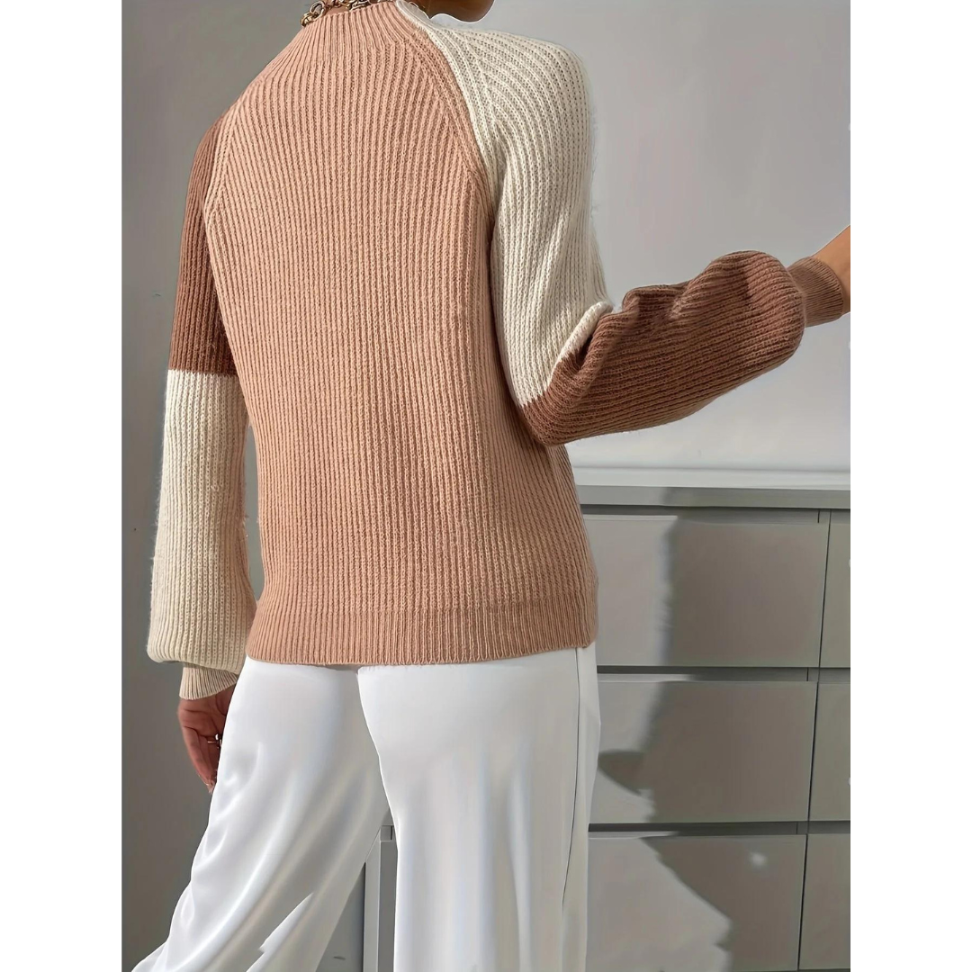 Sophie - Beige Pull à blocs de couleurs pour femme