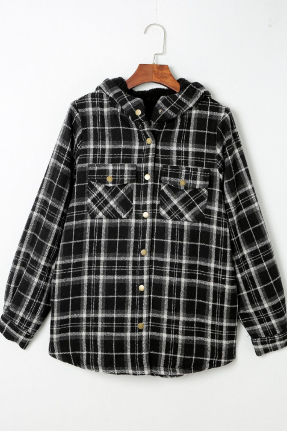 Mira - Veste à carreaux boutonnée avec capuche et manches longues pour femme