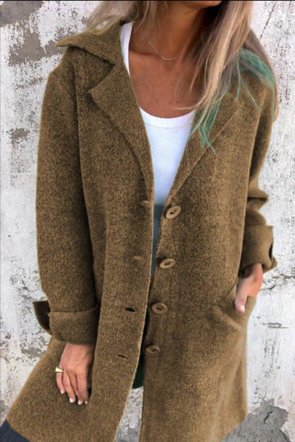 Amara - Manteau mi-long boutonné avec poches et col à revers pour femme