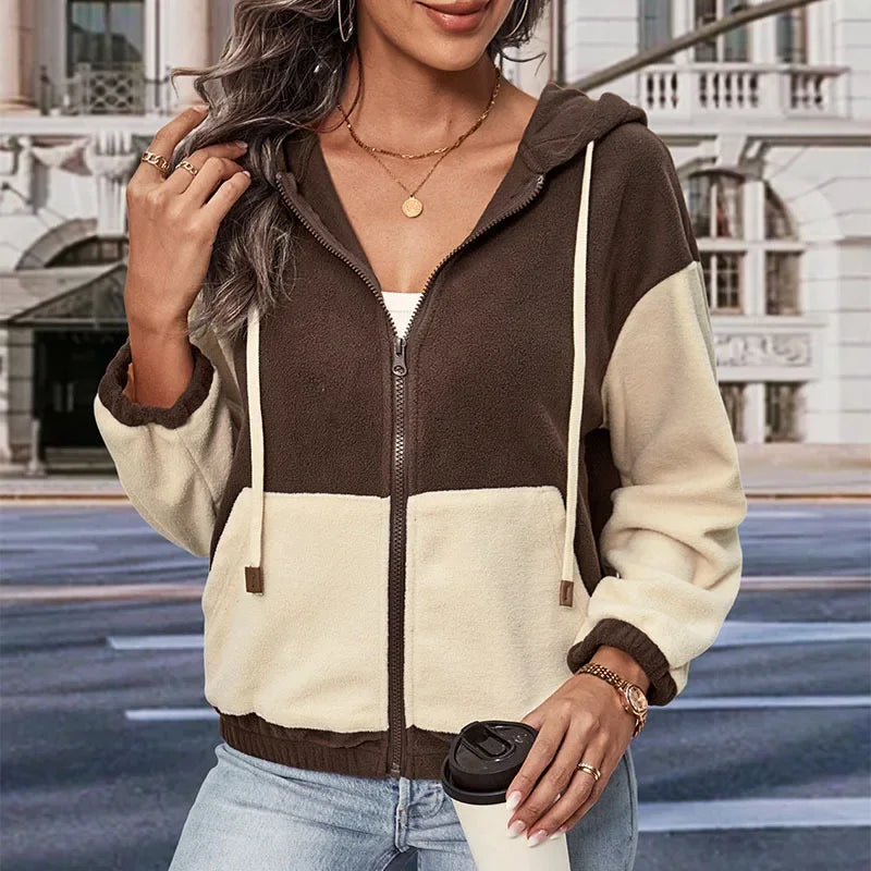 Leah - Veste polaire à capuche avec motif patchwork