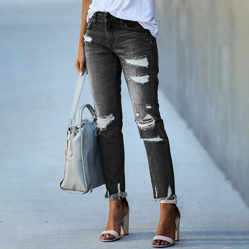 Jeans décontractés en détresse pour femmes - Rizalina