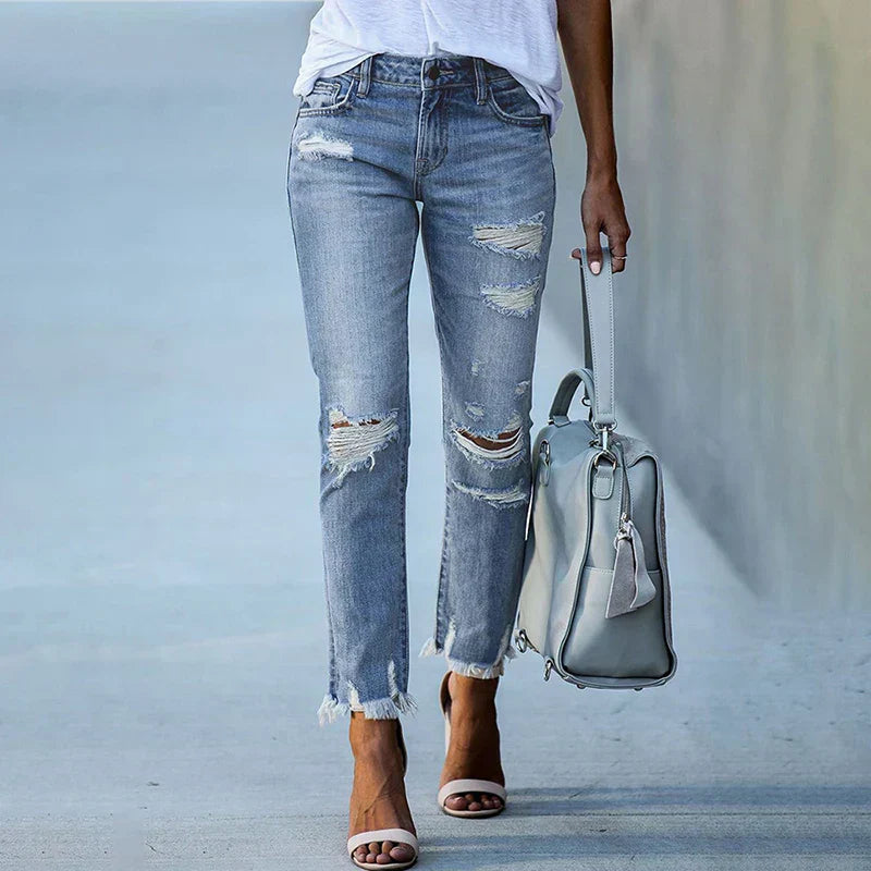 Jeans décontractés en détresse pour femmes - Rizalina