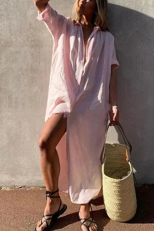 Robe longue boutonnée en lin pour femme - Berna