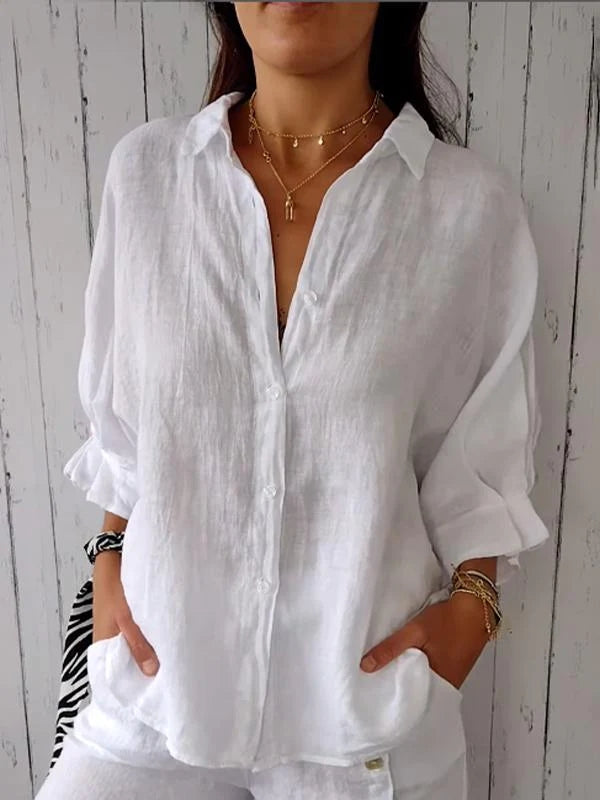Kelsey - Blouse d'Été en Lin avec Fermeture à Nouer dans le Dos pour Femmes