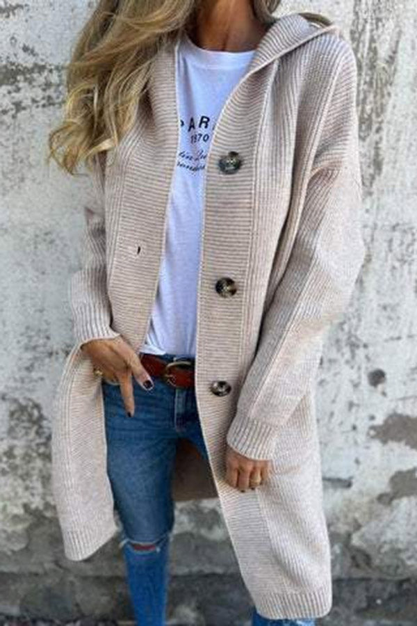 Lina - Cardigan en maille mi-long à capuche avec poches pour femme