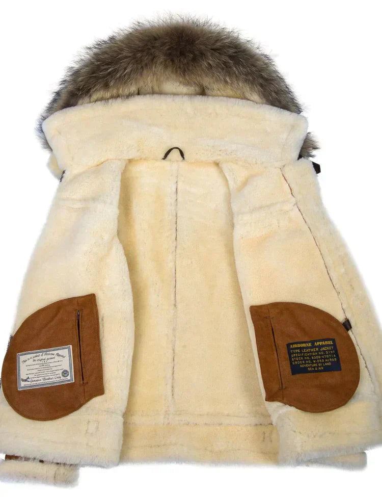 Meti - veste en peau de mouton avec capuche en fourrure