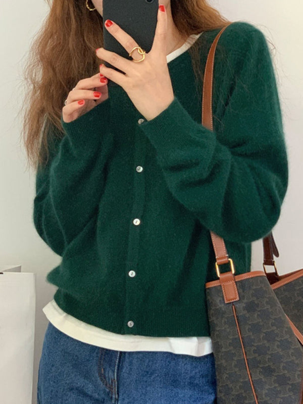 Cardigan tricoté multicouche à col rond