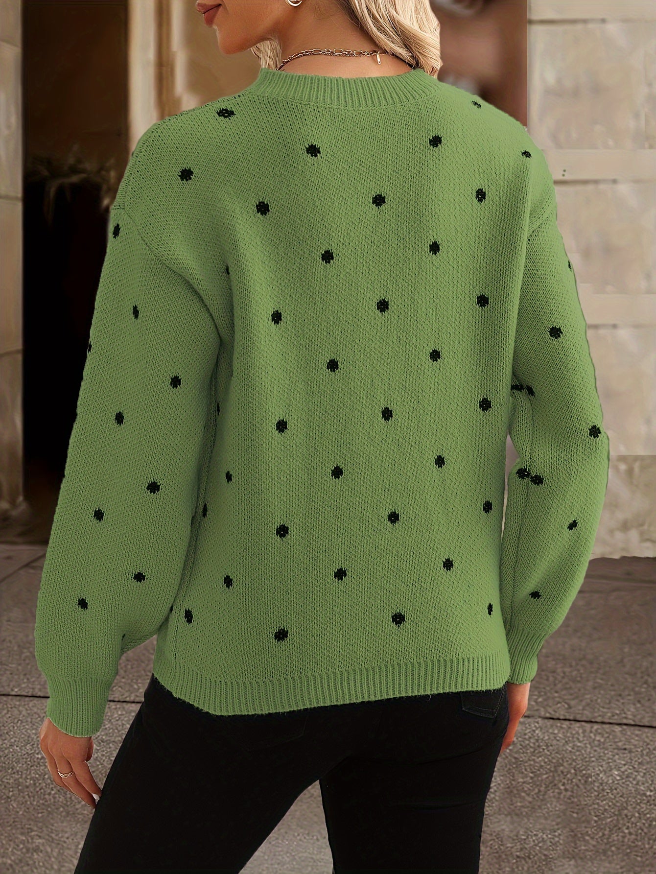 Adeline - Pull Tricoté avec Motif à Pois et Col Rond pour Femme
