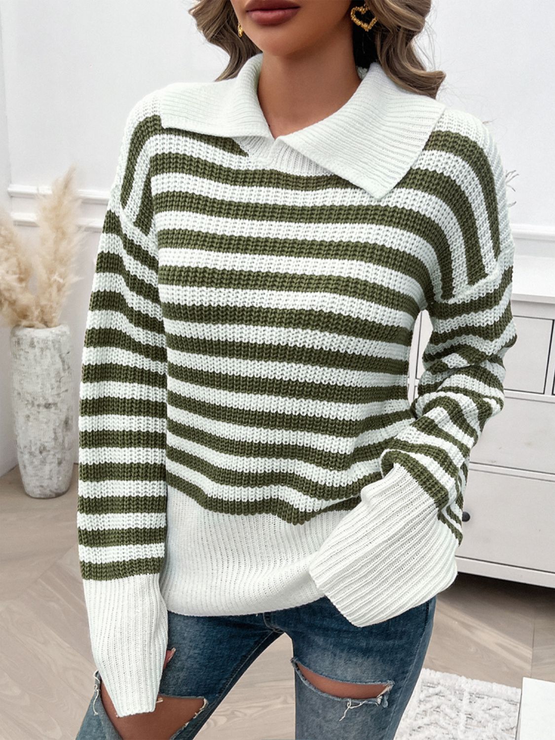 Avery - Pull rayé à col et manches longues pour femme