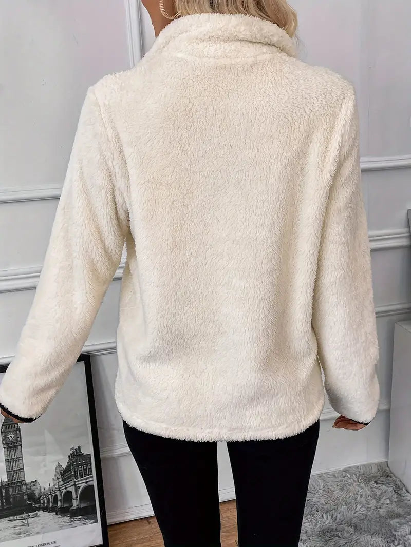 Clara - Abrikoos Pull Zip en Tissu Teddy pour Femmes