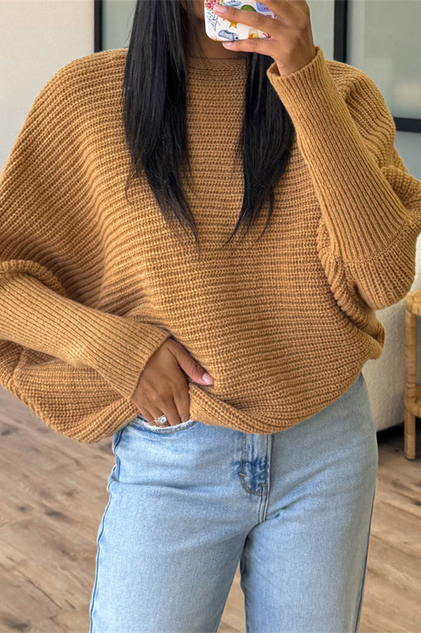 Sophia - Pull en maille avec manches chauve-souris et col rond pour femme