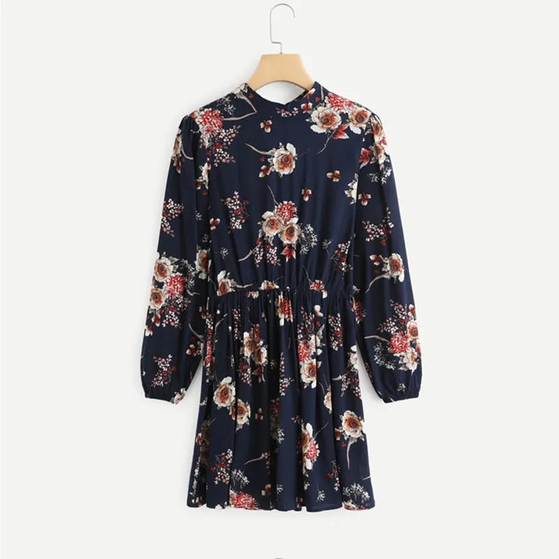 Yala - Élégantes robes florales multicolores à manches longues et taille haute
