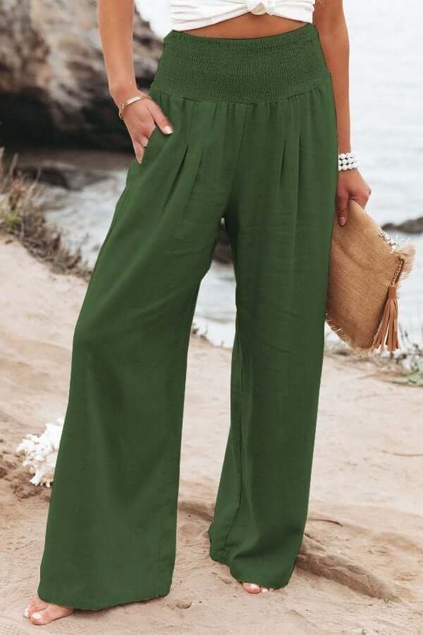 Jasmine - Pantalon décontracté à jambes larges en coton et lin