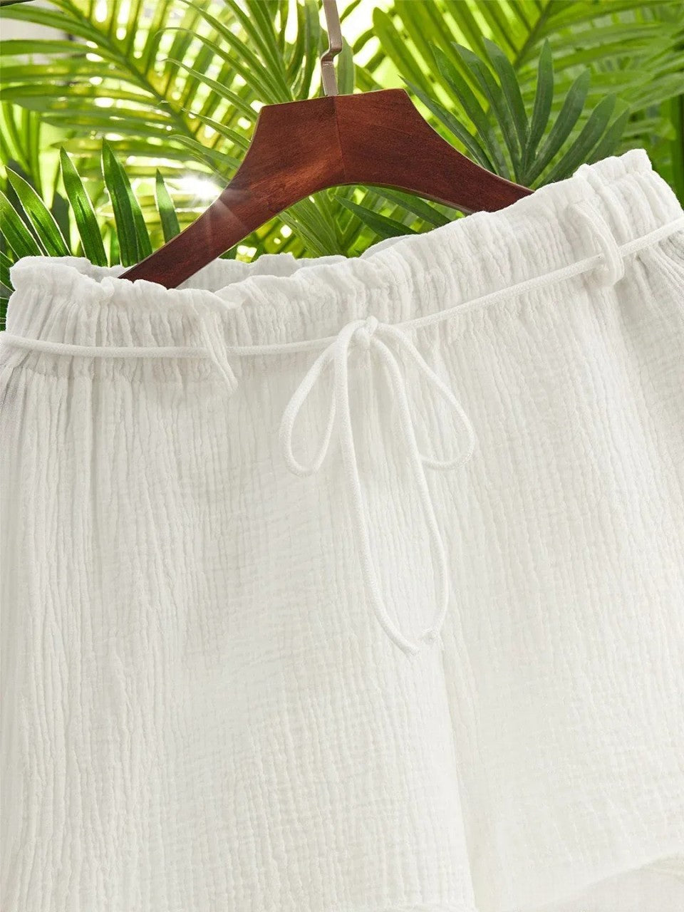 Pamela - Short boho blanc en coton mélangé