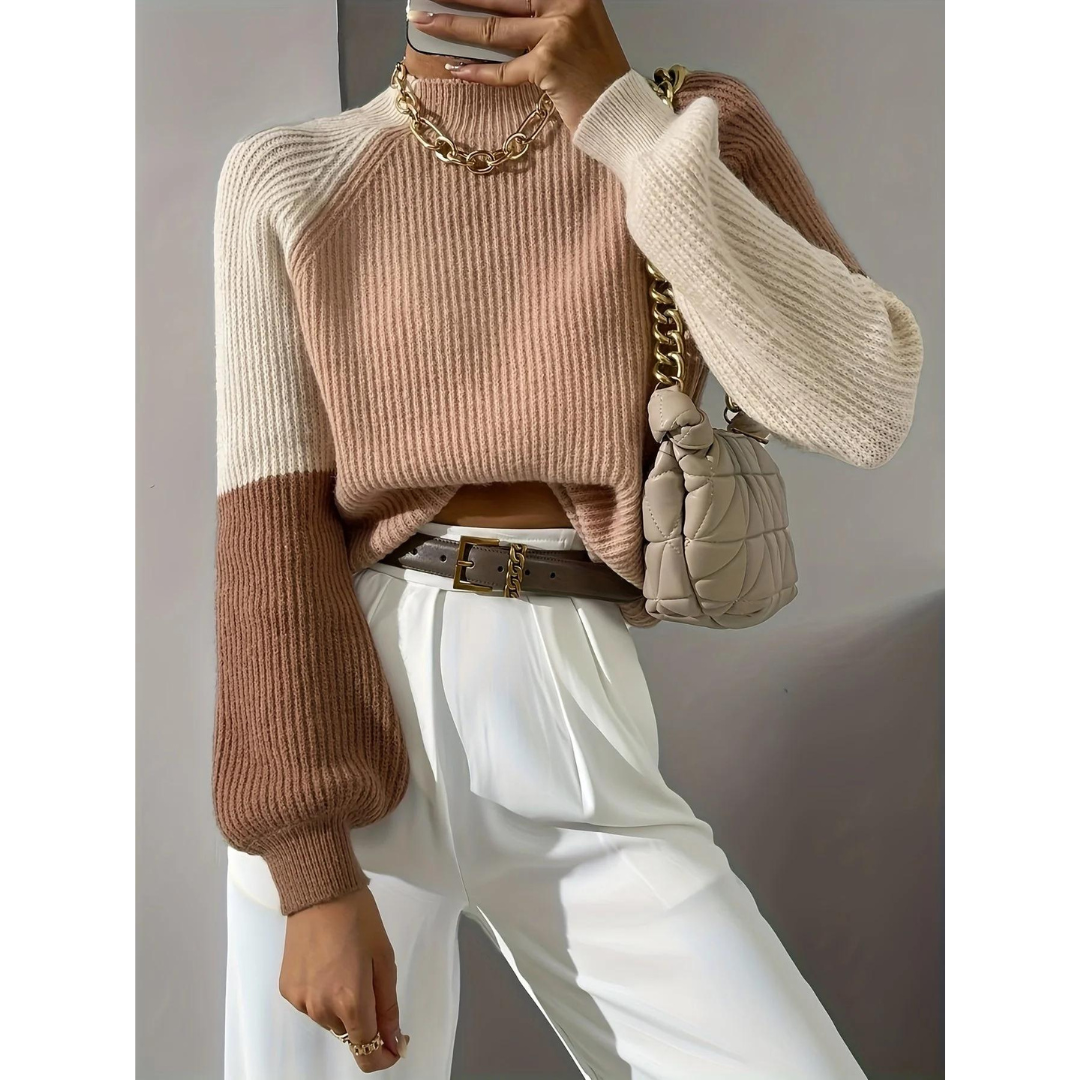 Sophie - Beige Pull à blocs de couleurs pour femme