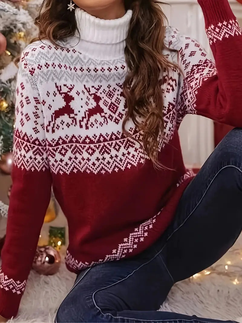 Sophie - Pull de Noël à col roulé pour femme