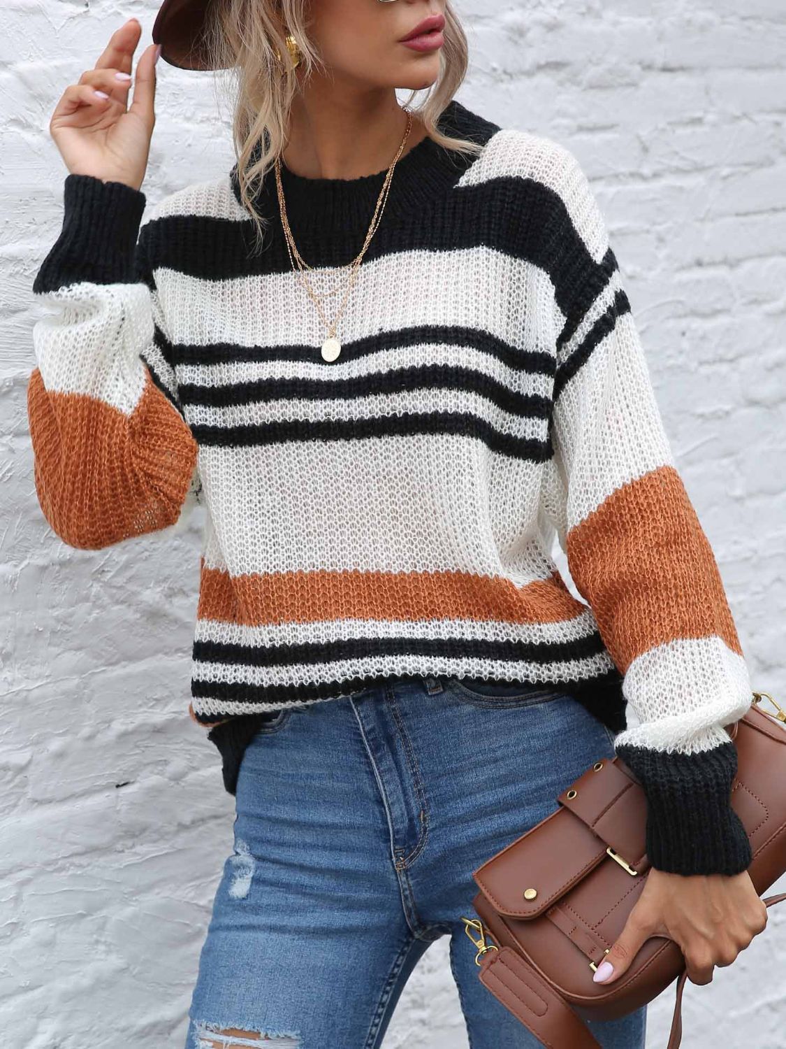 Sophia - Pull rayé à col rond et manches longues pour femme