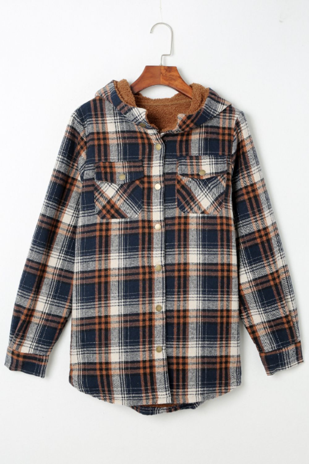 Mira - Veste à carreaux boutonnée avec capuche et manches longues pour femme