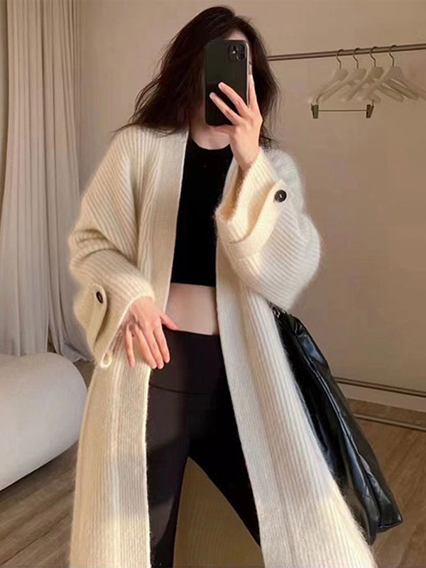Cardigan en Tricot à Manches Longues et Col V pour un Apparence Urbain