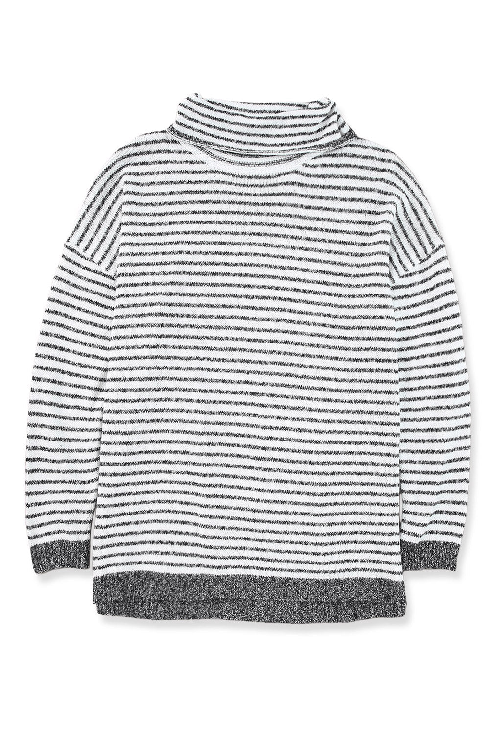 Isla - Pull col roulé rayé gris pour femme