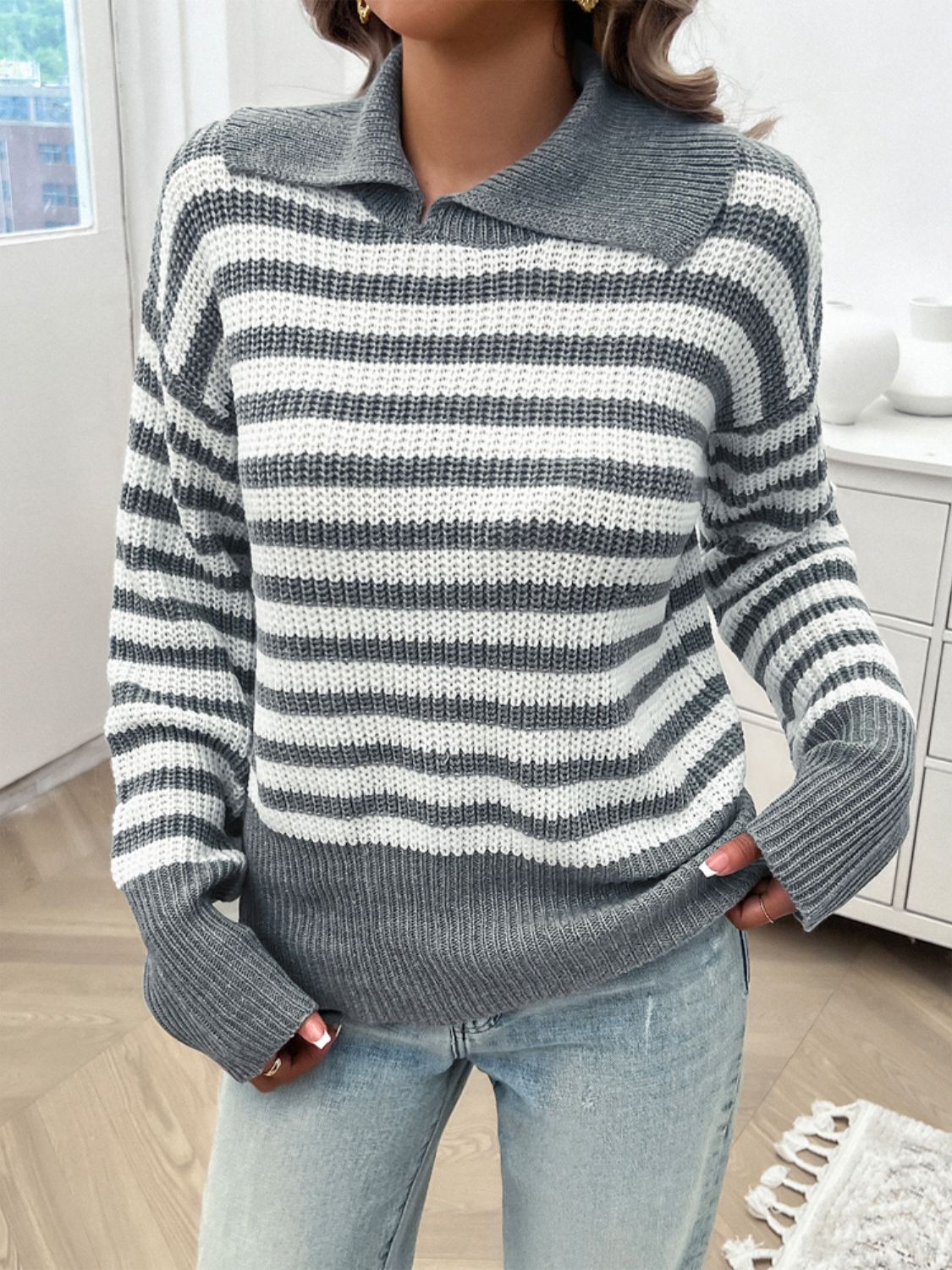 Avery - Pull rayé à col et manches longues pour femme