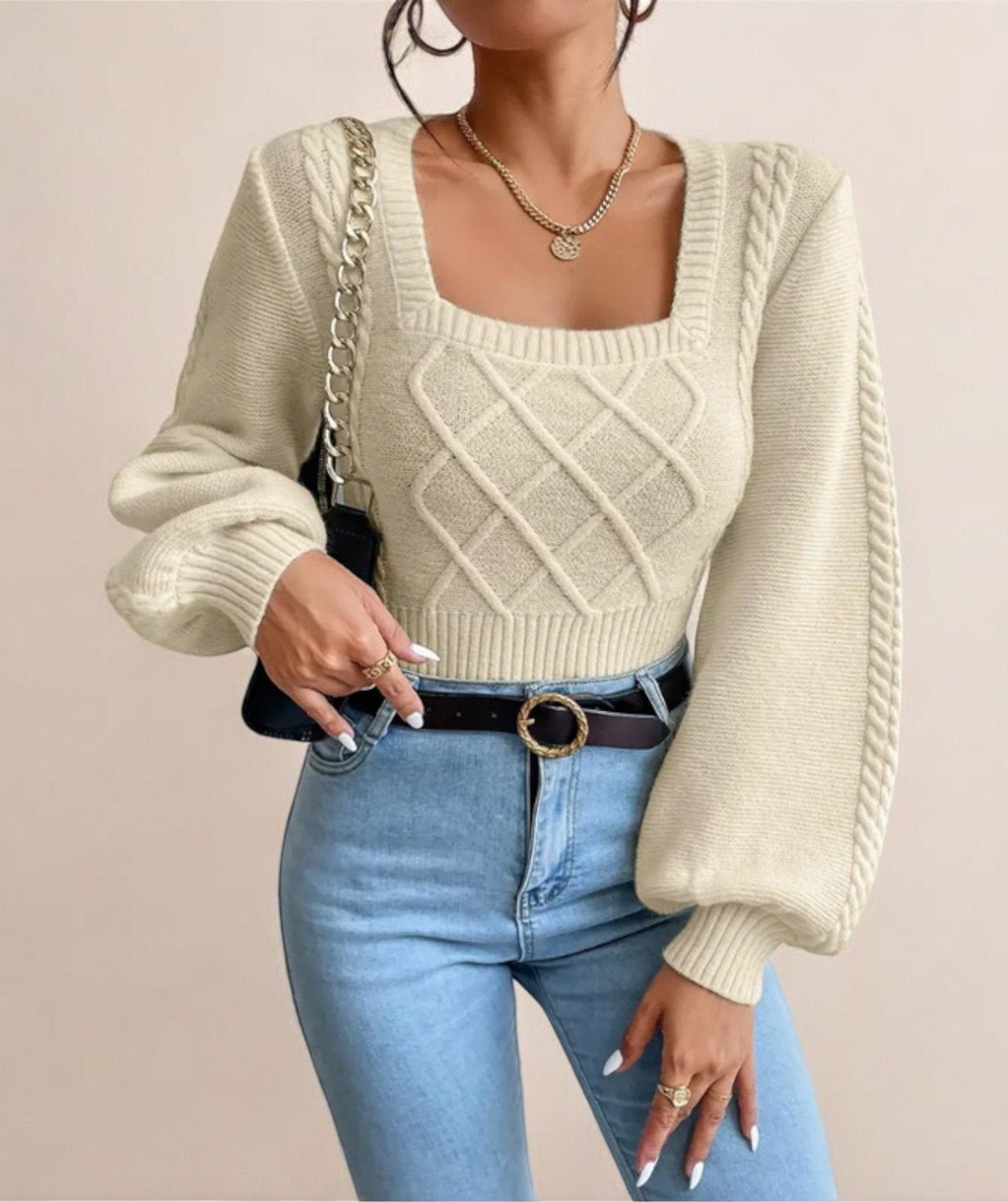 Lily - Pull en maille avec col carré pour femme