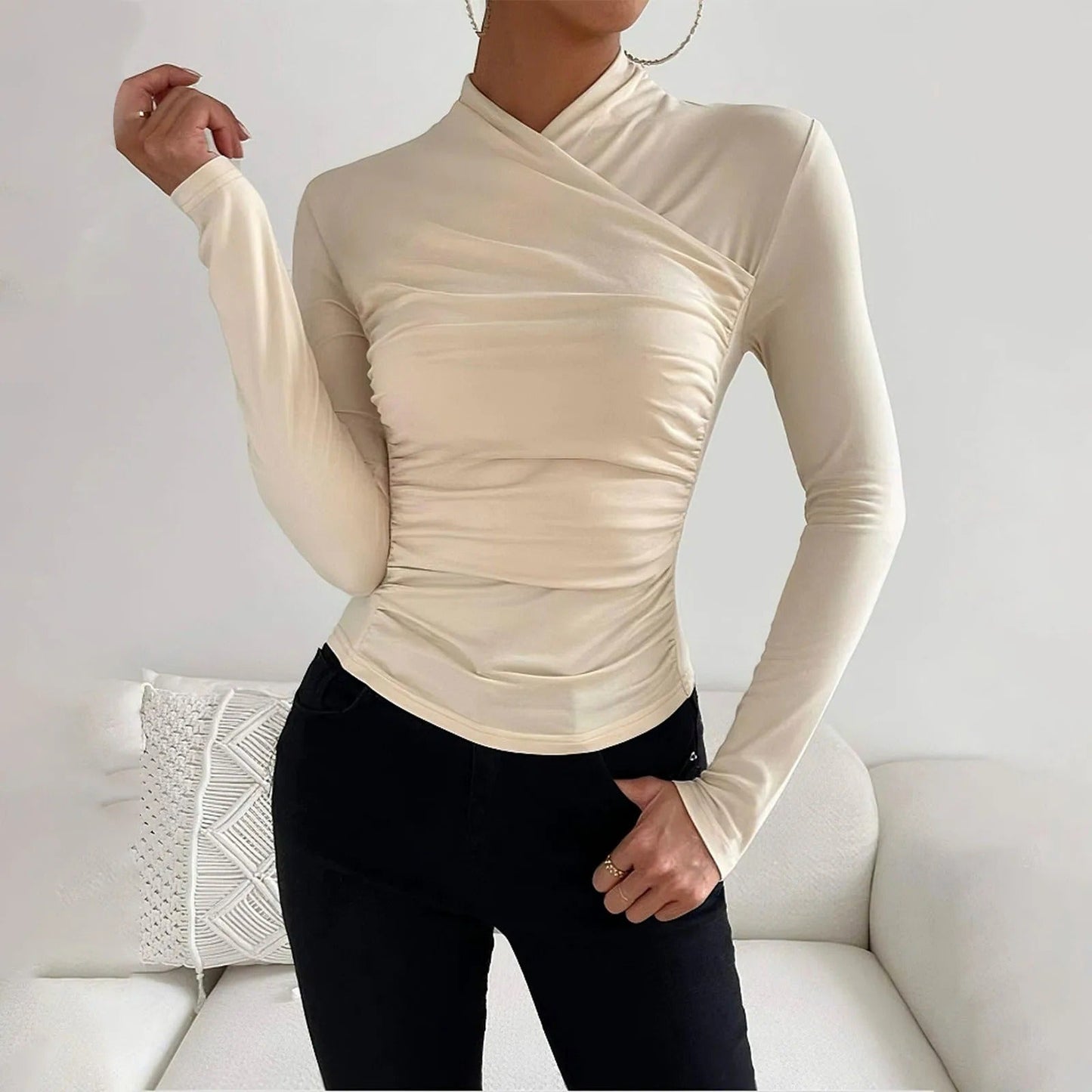Sophia - Pull élégant avec coupe portefeuille et manches longues pour femme