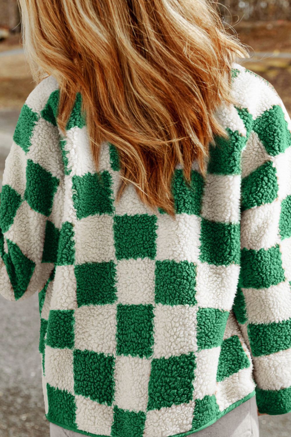 Lana - Vert Veste à manches longues avec motif à carreaux et boutons-pression pour femme