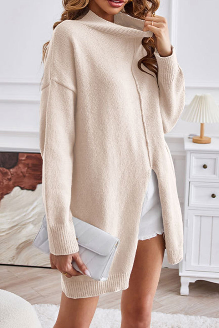 Livia - Pull tendance avec fentes avant et col montant pour femme