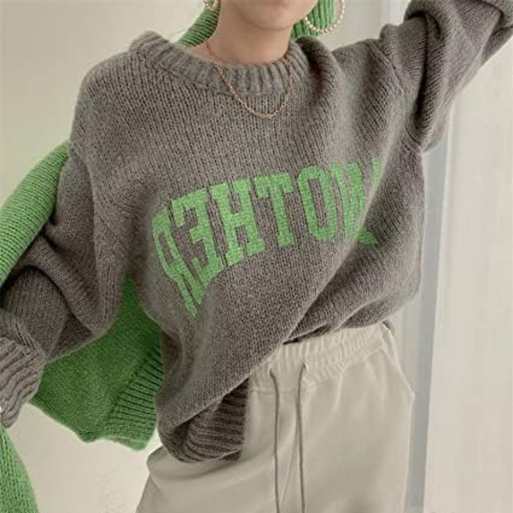 Amy - Pull en tricot avec lettres contrastées