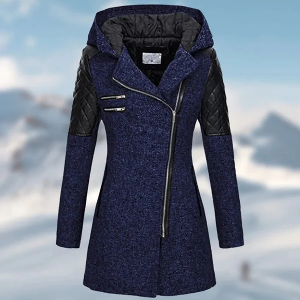 Manteau d'hiver isolé avec capuche, fermeture éclair et détails en cuir