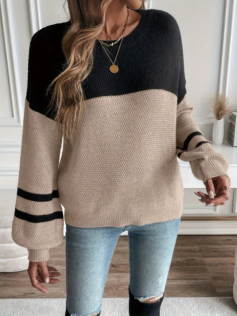 Mira - Marron Pull en maille à blocs de couleur pour femme